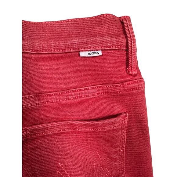 Mother Insider Crop Step Fray Sz 25 Second Chance Faded Jeans Hot Rod Red - Picture 9 of 12